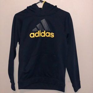 Adidas,Navy Blue, Yellow Letter Hoodie. Yth 14/16